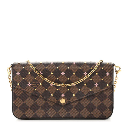 Louis Vuitton Damier Ebene Studded Pochette Felicie Chain Wallet 3 of 10