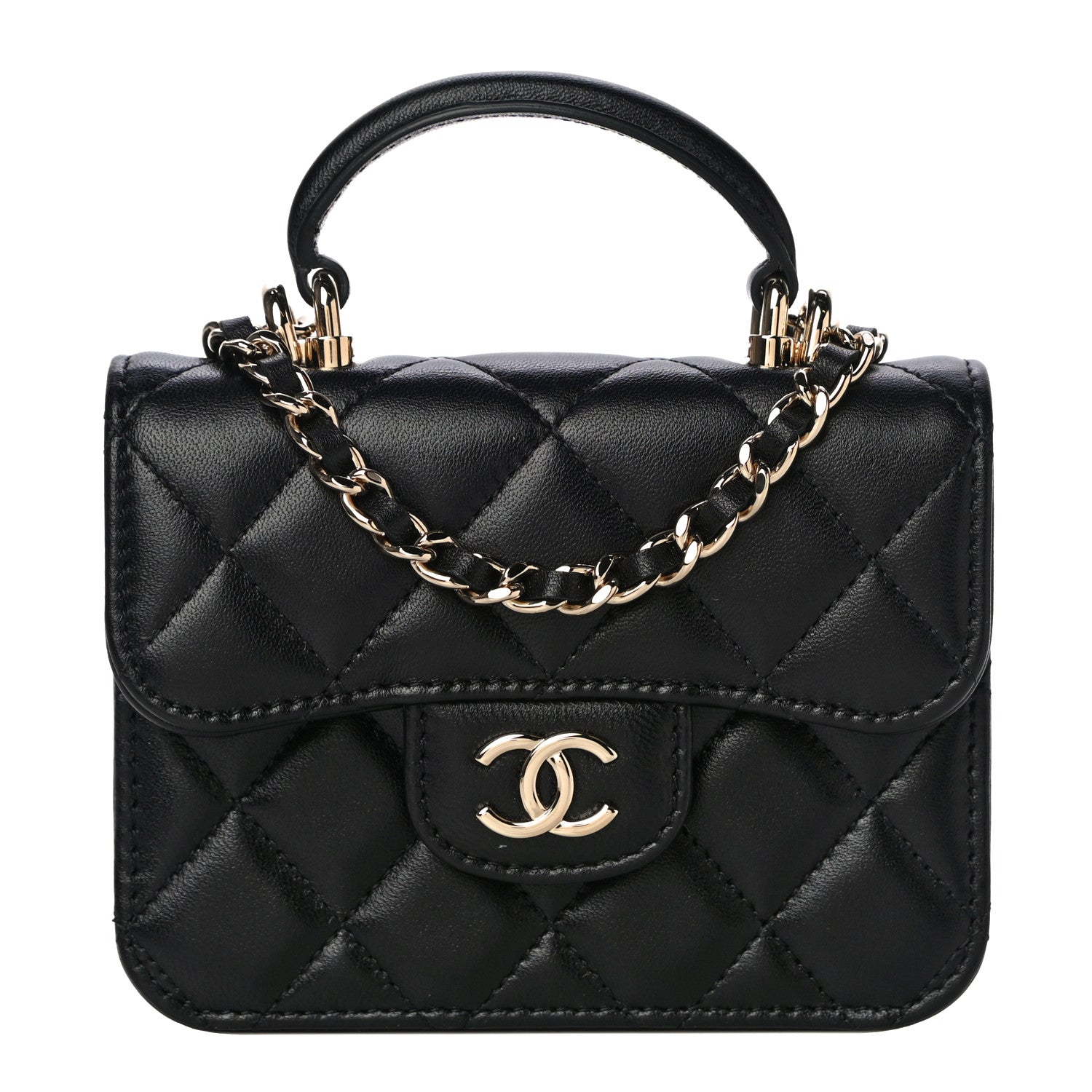 Chanel Lambskin Quilted Top Handle Flap Coin Purse With Chain Black 1 of 15