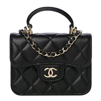 Chanel Lambskin Quilted Top Handle Flap Coin Purse With Chain Black 1 of 15