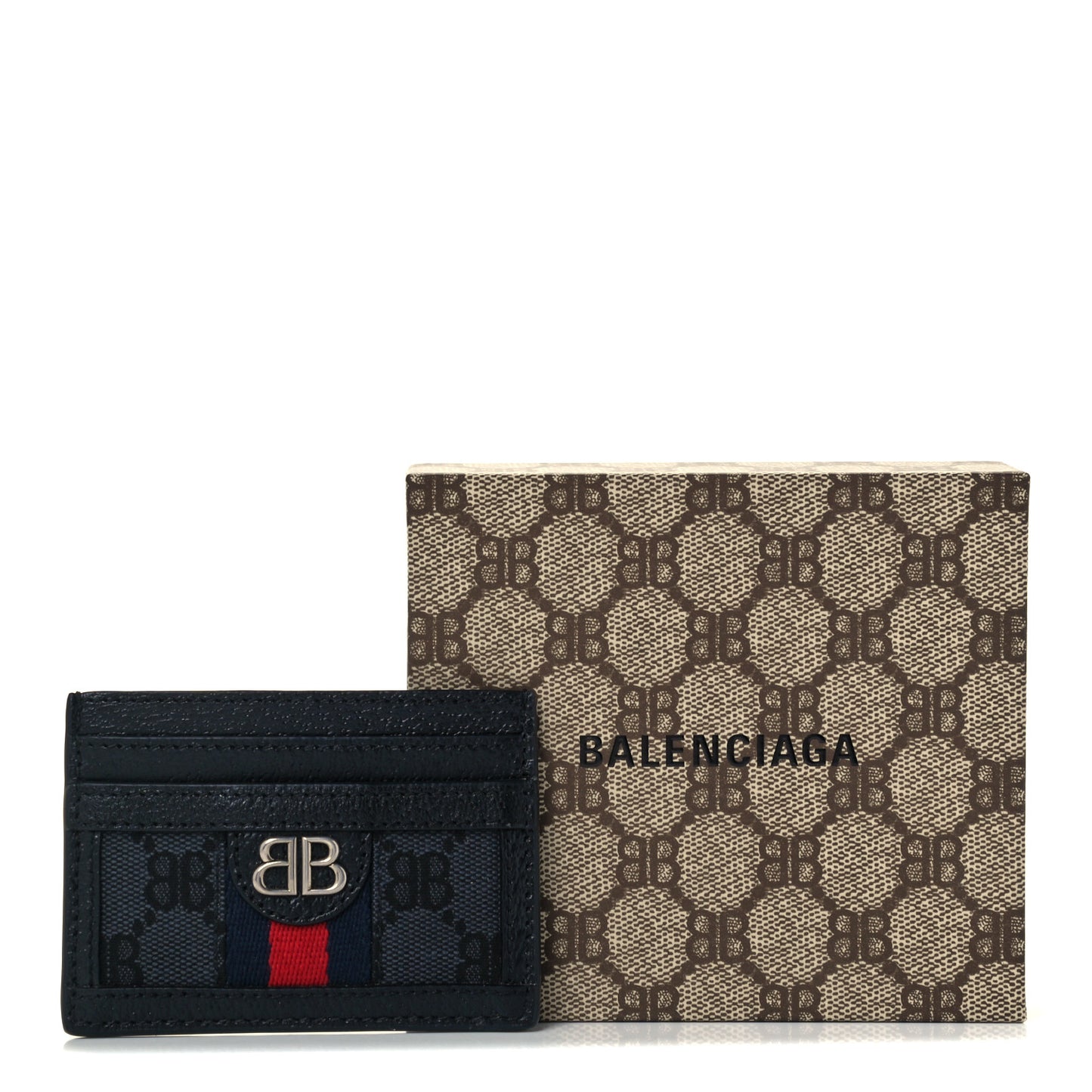 X BALENCIAGA BB Monogram Web Ophidia Card Holder Black