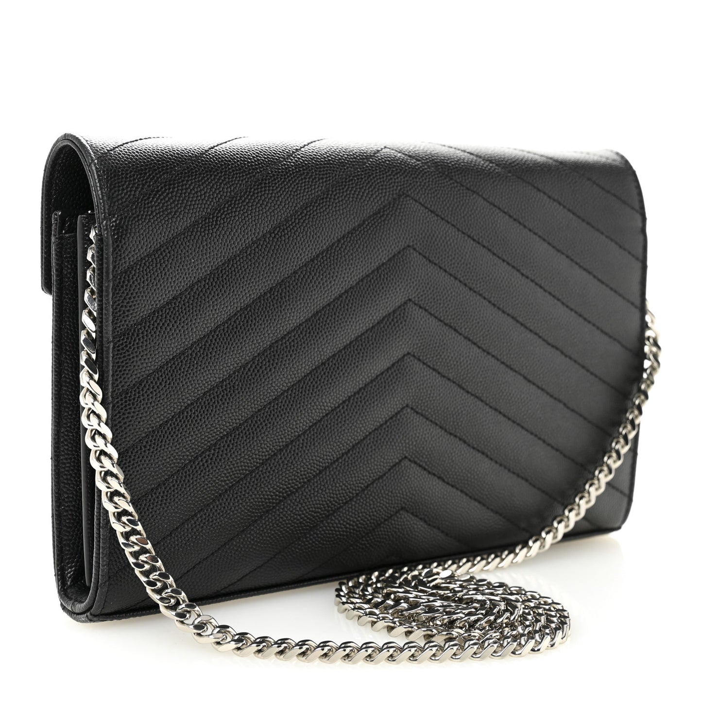Grain De Poudre Matelasse Chevron Monogram Chain Wallet Black