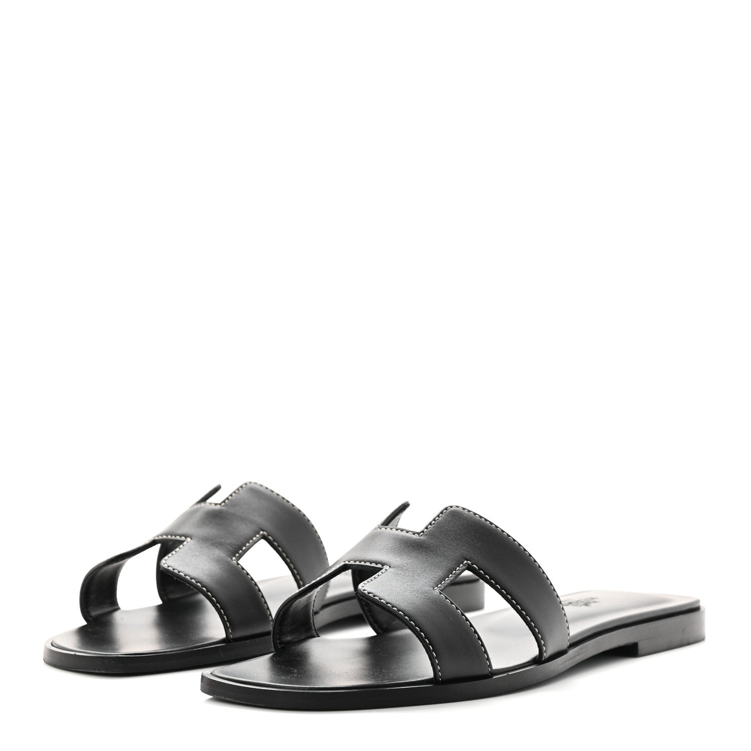 Hermes Box Calfskin Oran Sandals 37 Black 4 of 10
