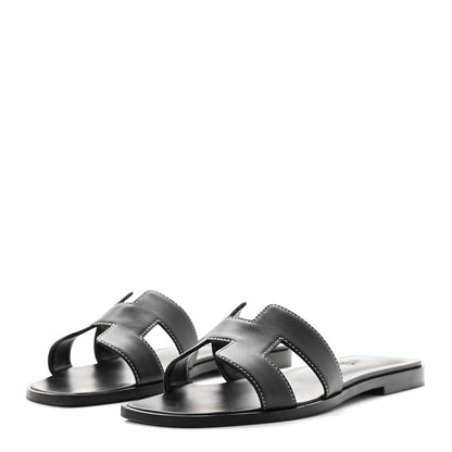 Hermes Box Calfskin Oran Sandals 37 Black 4 of 10