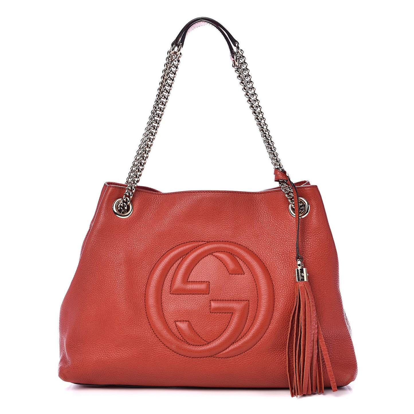 Pebbled Calfskin Medium Soho Chain Shoulder Bag Sun Orange