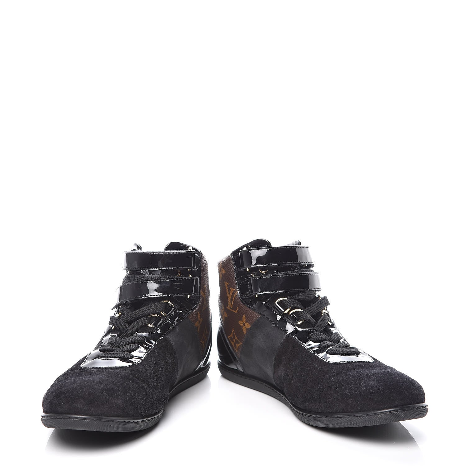 Louis Vuitton Suede Patent Monogram Move Up Sneakers 38 Black 5 of 12