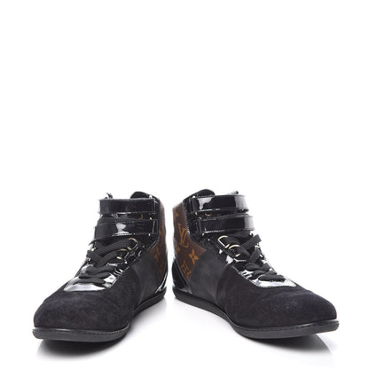 Louis Vuitton Suede Patent Monogram Move Up Sneakers 38 Black 5 of 12