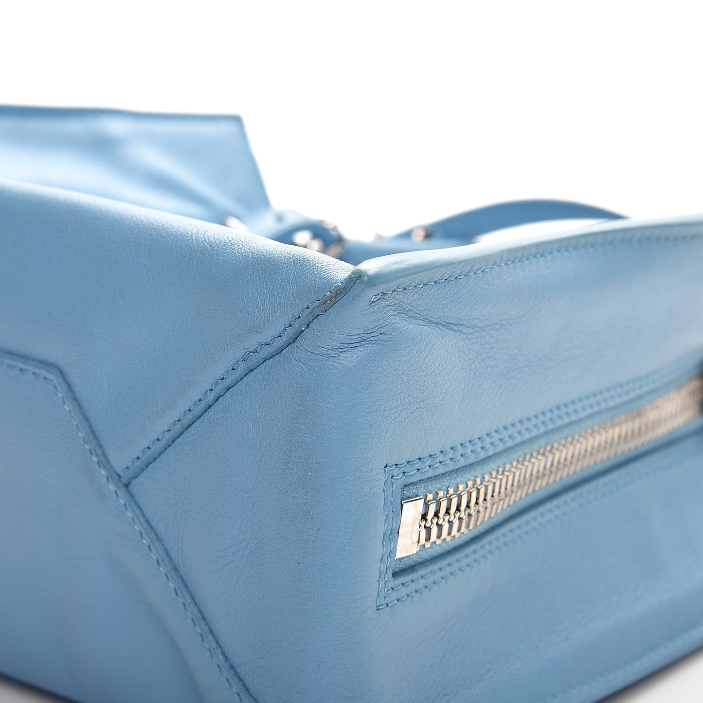 Supple Calfskin Papier Mini A4 Zip Around Tote Bleu Azur Clair