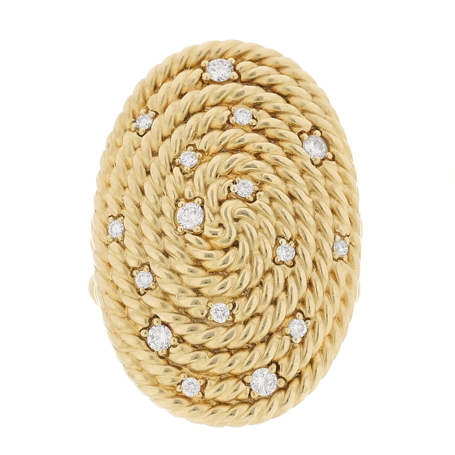 18K Yellow Gold Diamond Cable Coil Ring 54 7