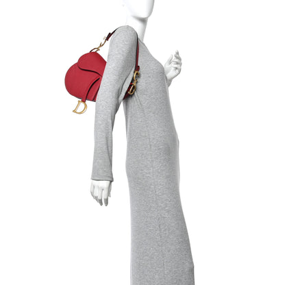 Christian Dior Grained Calfskin Saddle Bag With Strap Cherry Red 2 of 11