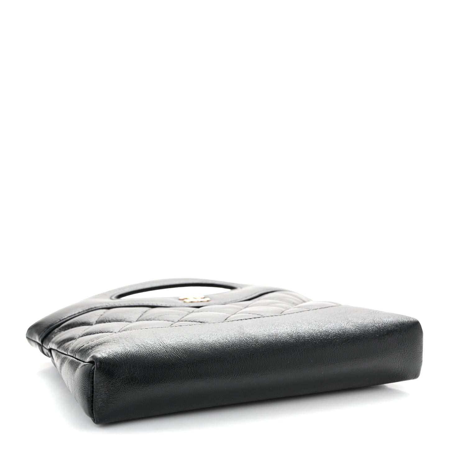 Shiny Crumpled Calfskin Quilted Nano 31 Shopping Bag Black