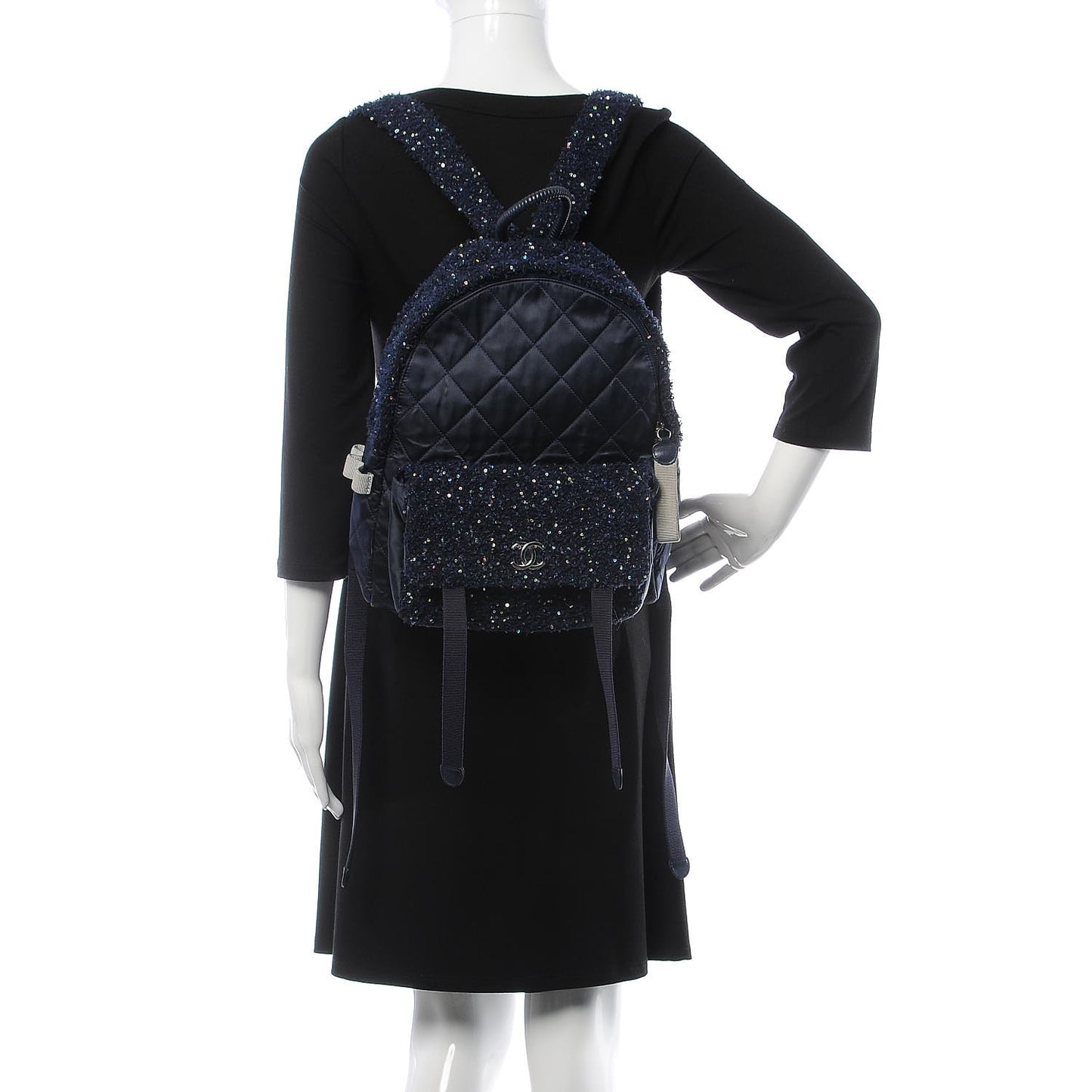 Tweed Nylon Quilted Astronaut Essentials Backpack Navy