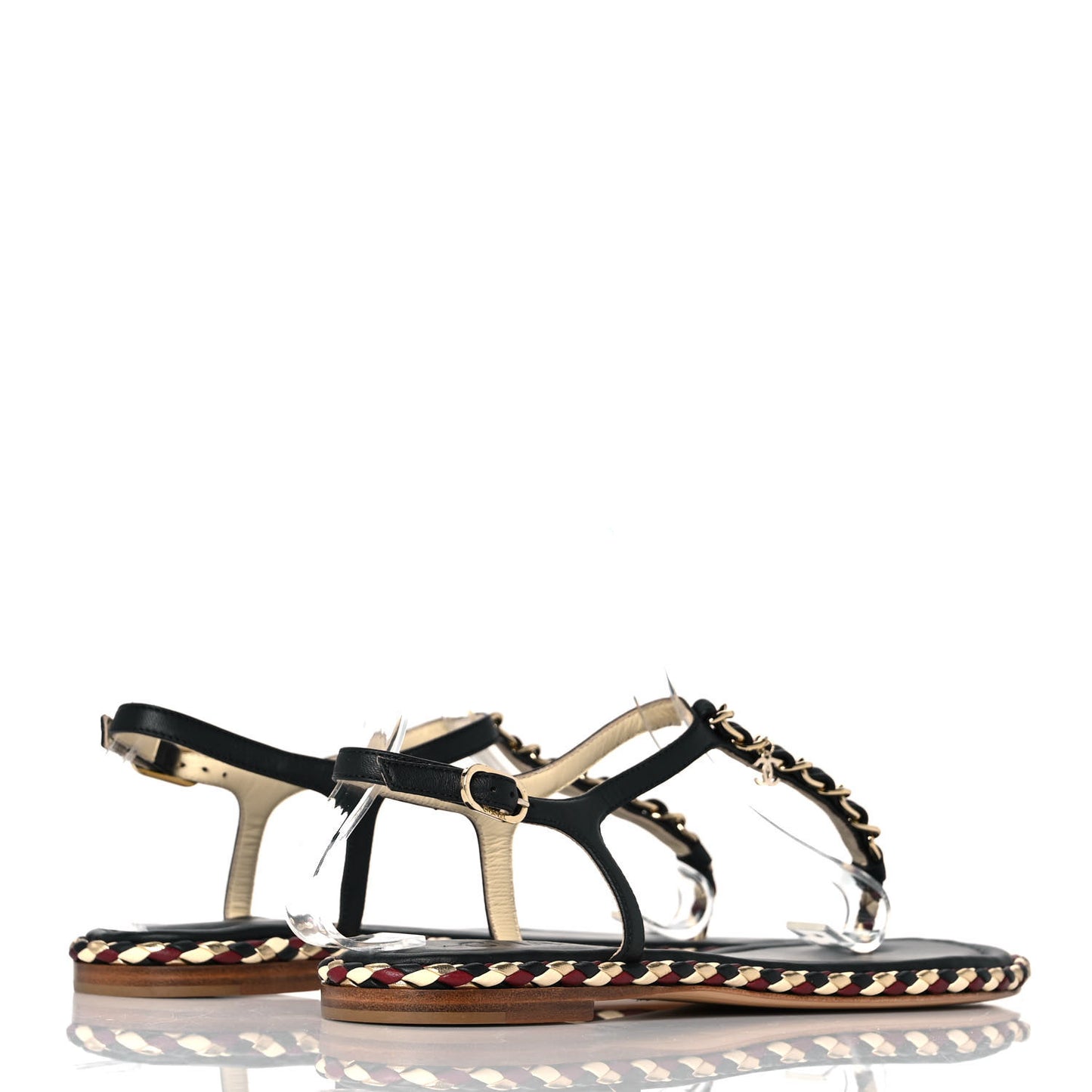 Grosgrain Chain Thong Sandals 38 Black