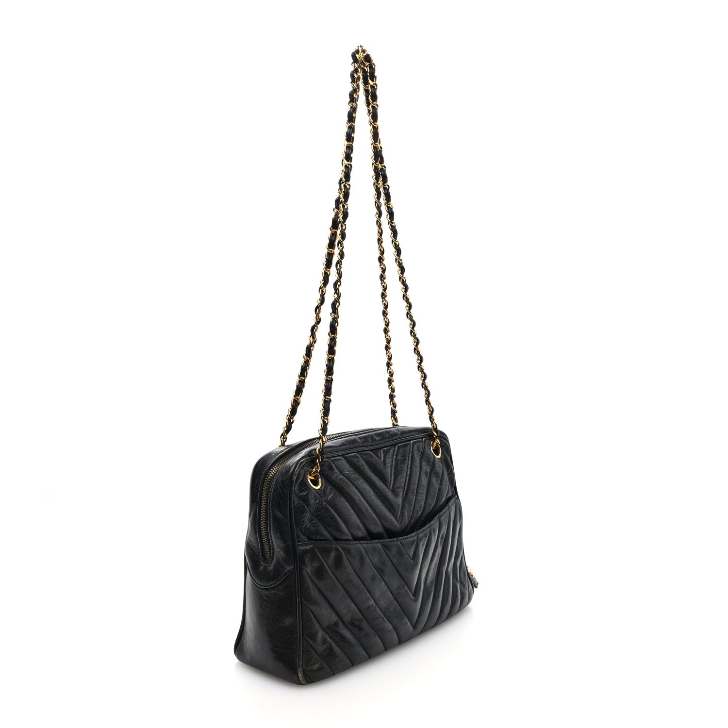 Chanel Lambskin Chevron Quilted Camera Case Black 3 of 10