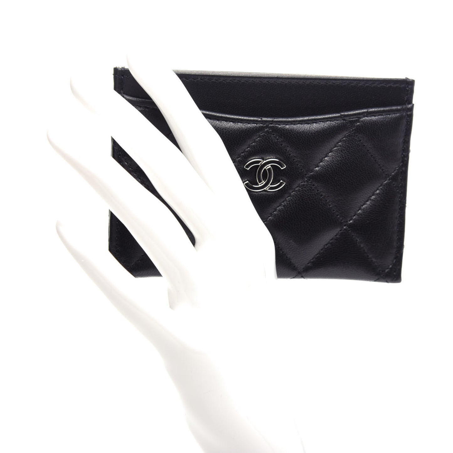 Lambskin Quilted Card Holder Black