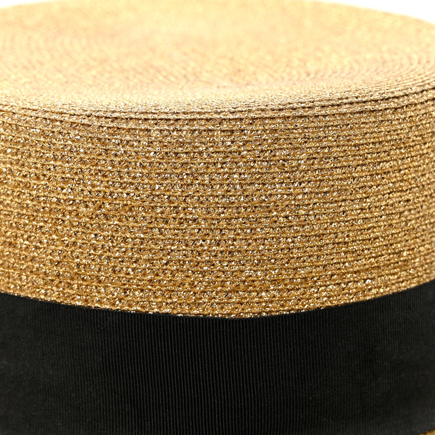 Gucci Glittered Straw Grosgrain Wide Brim Hat L Gold Black 9 of 9