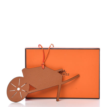 Hermes Togo Epsom Petit H Wheelbarrow Bag Charm Capucine Toffee 4 of 4