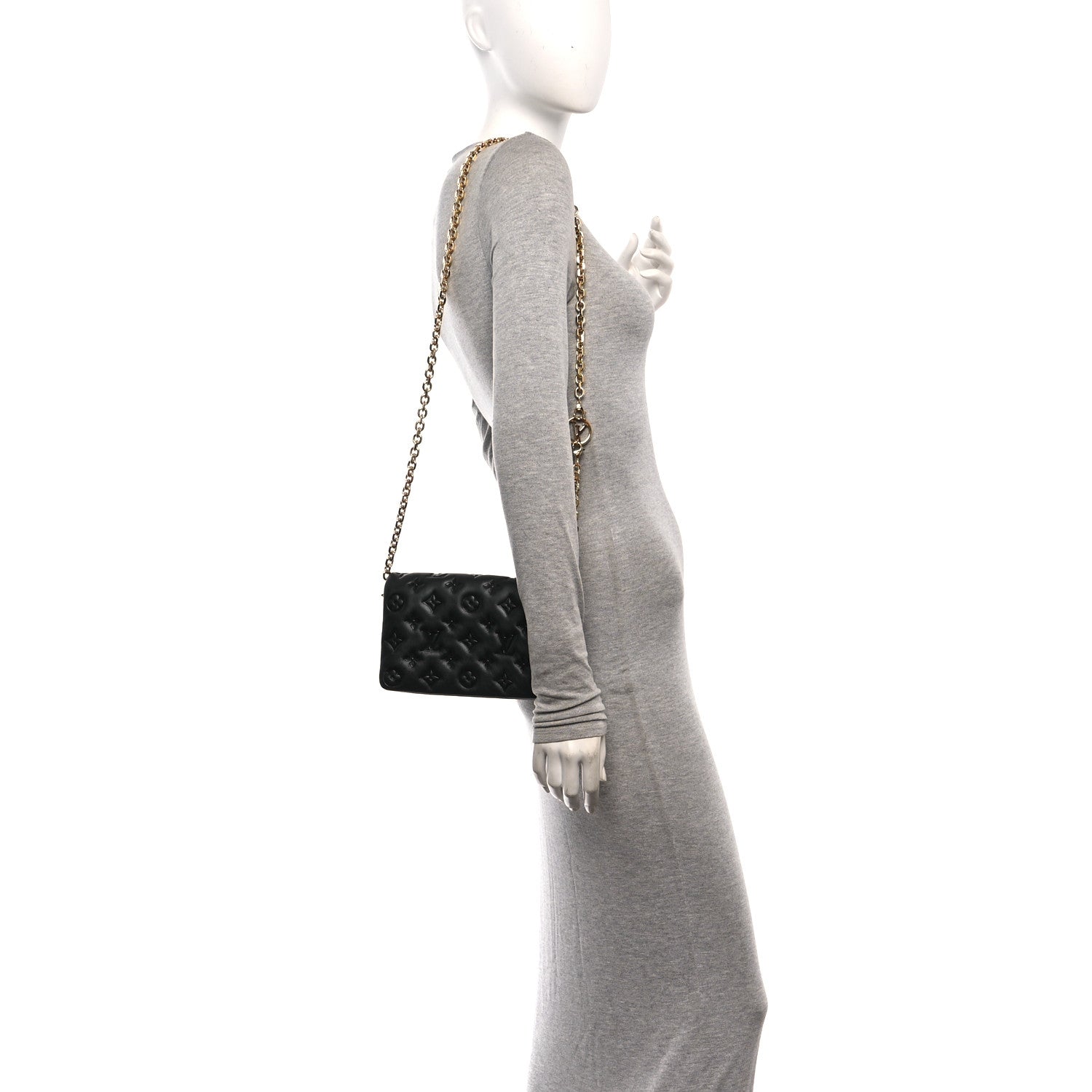 Louis Vuitton Lambskin Embossed Monogram Pochette Coussin Black 2 of 10