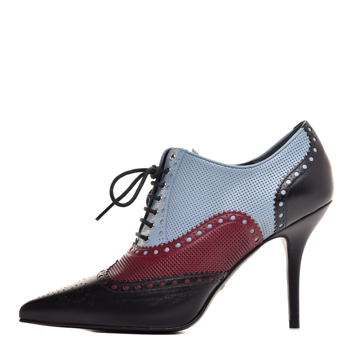 Calfskin Gia Oxford Stiletto Ankle Boots 37 Black Burgundy Blue