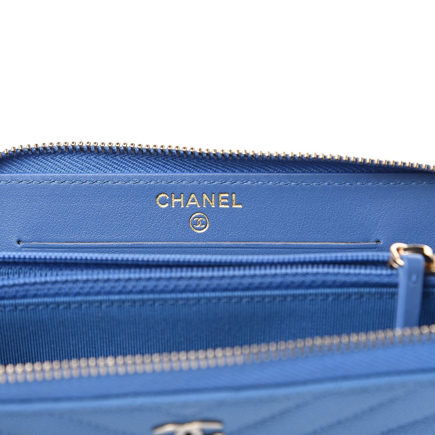 Chanel Caviar Chevron Quilted Small Zip Around Wallet Blue 6 of 8