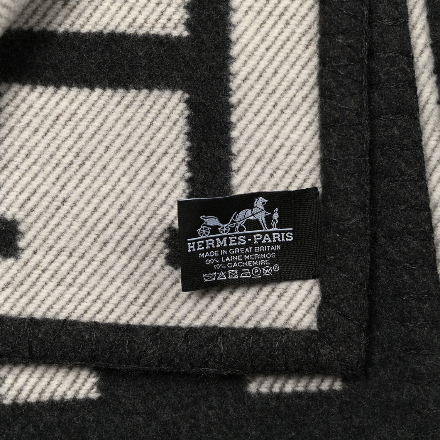 Hermes Wool Cashmere Signature Avalon Blanket Black 3 of 3