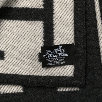 Hermes Wool Cashmere Signature Avalon Blanket Black 3 of 3