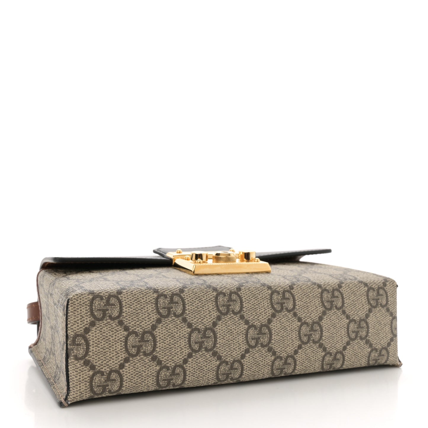 GG Supreme Monogram Calfskin Mini Padlock Top Handle Shoulder Bag Beige Black Cuir