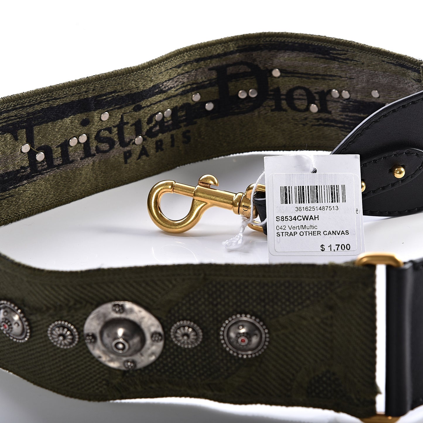 Canvas Embroidered Studded Camouflage Shoulder Strap Vert Multicolor