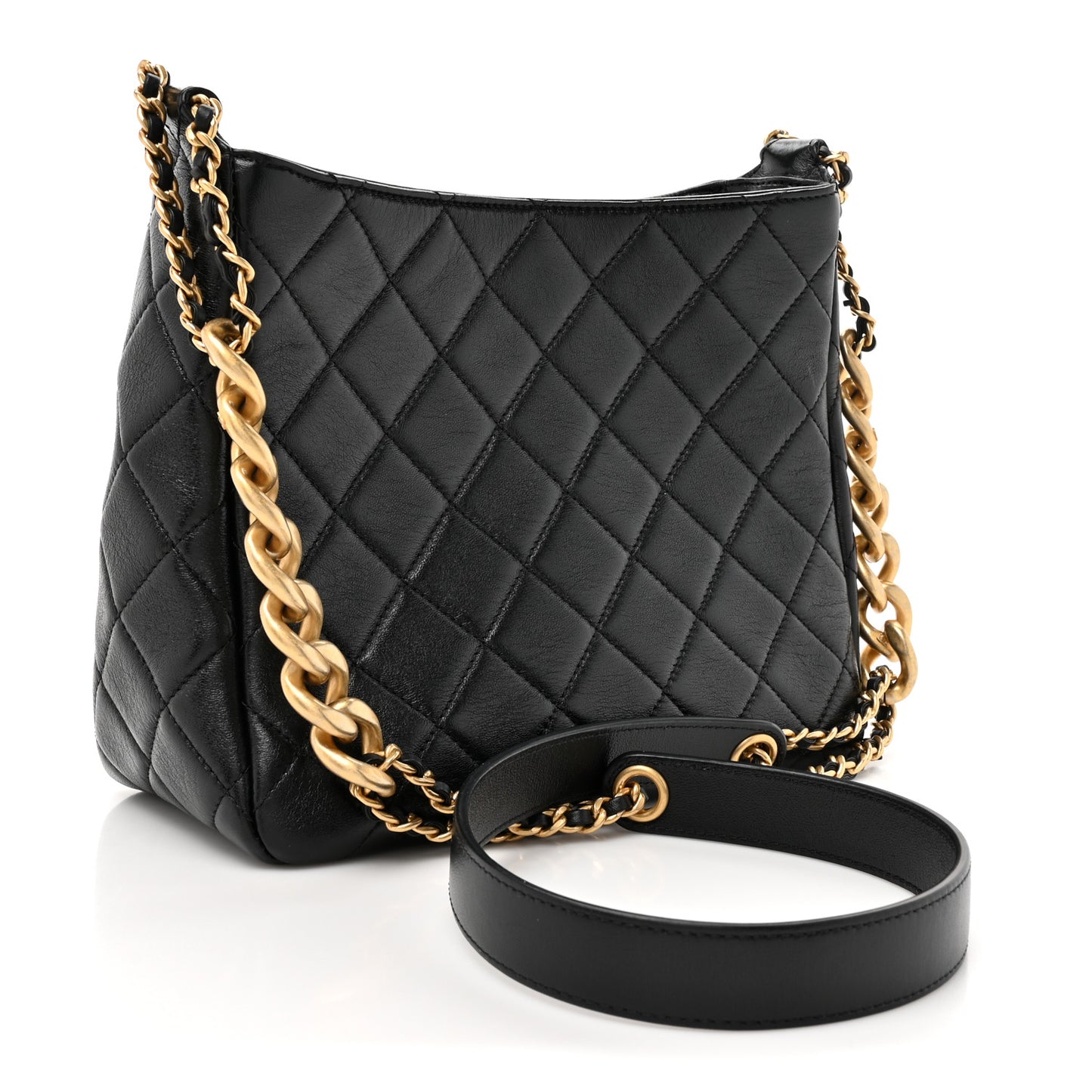 Shiny Lambskin Quilted CC Hobo Black