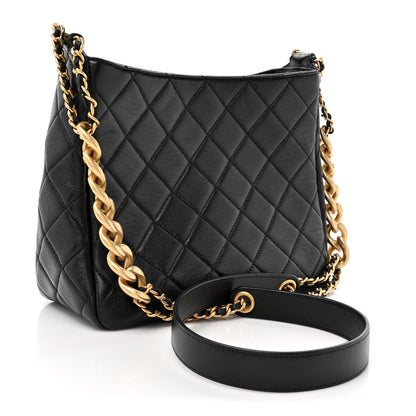 Chanel Shiny Lambskin Quilted CC Hobo Black 3 of 11
