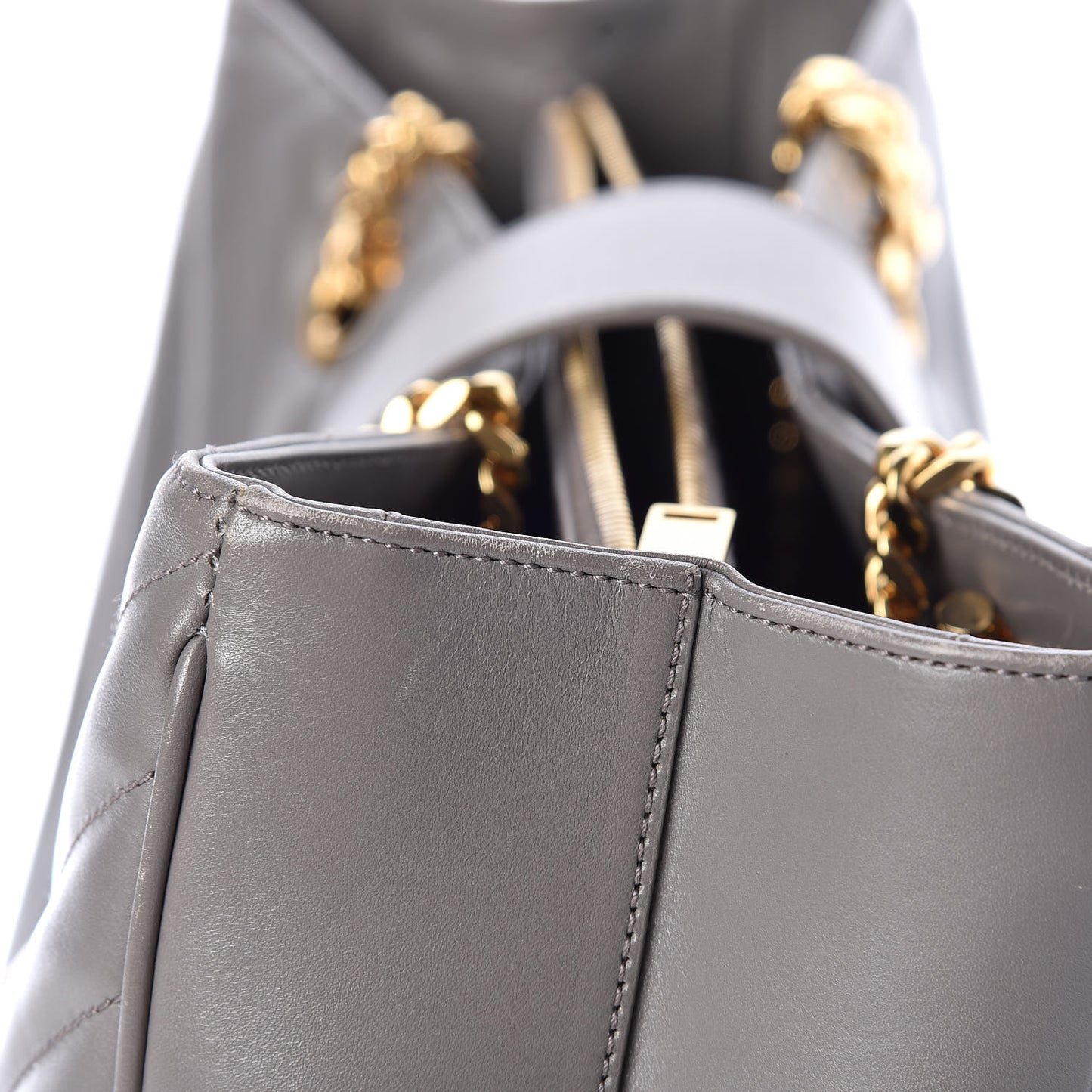 Smooth Calfskin Matelasse Chevron Monogram Shopping Bag Grey