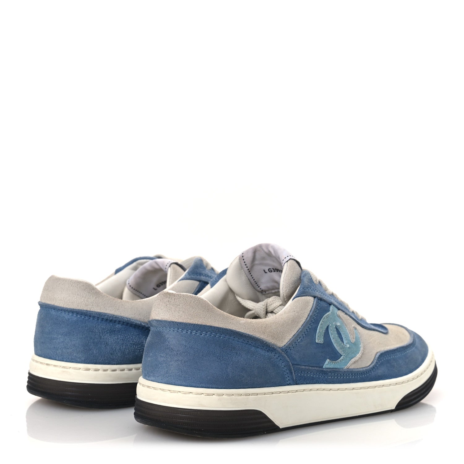 Chanel Suede Kidskin Womens CC Sneakers 37 White Blue 5 of 15