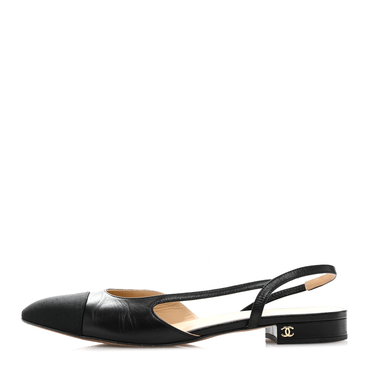 Goatskin Grosgrain Cap Toe CC Slingback Flats 39.5 Black