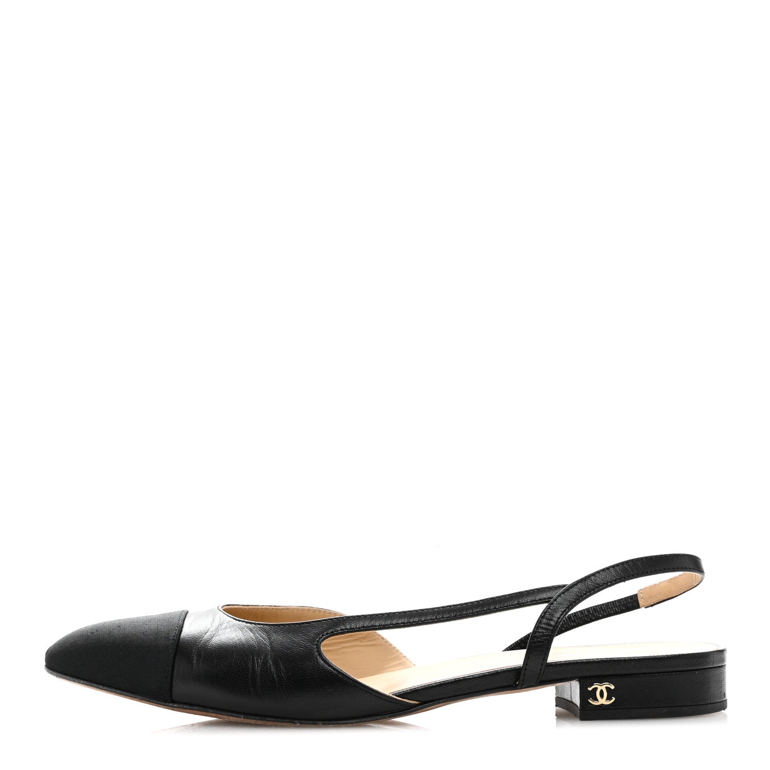 Chanel Goatskin Grosgrain Cap Toe CC Slingback Flats 39.5 Black 1 of 14