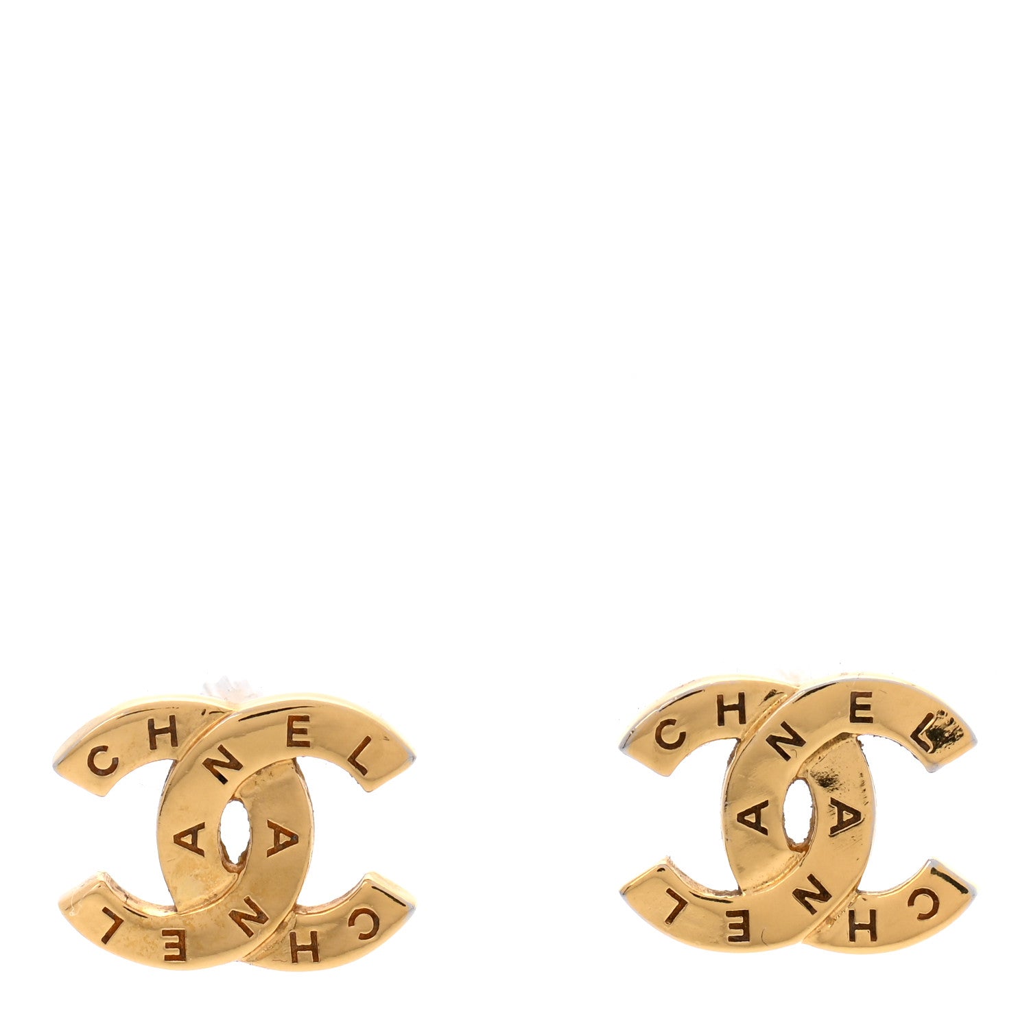 Chanel Metal CC Paris Button Stud Earrings Gold 1 of 5