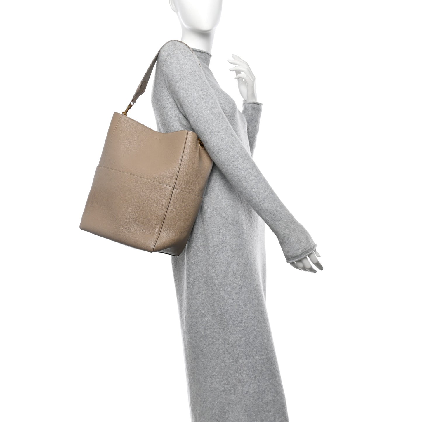 Soft Grained Calfskin Sangle Bucket Bag Dune