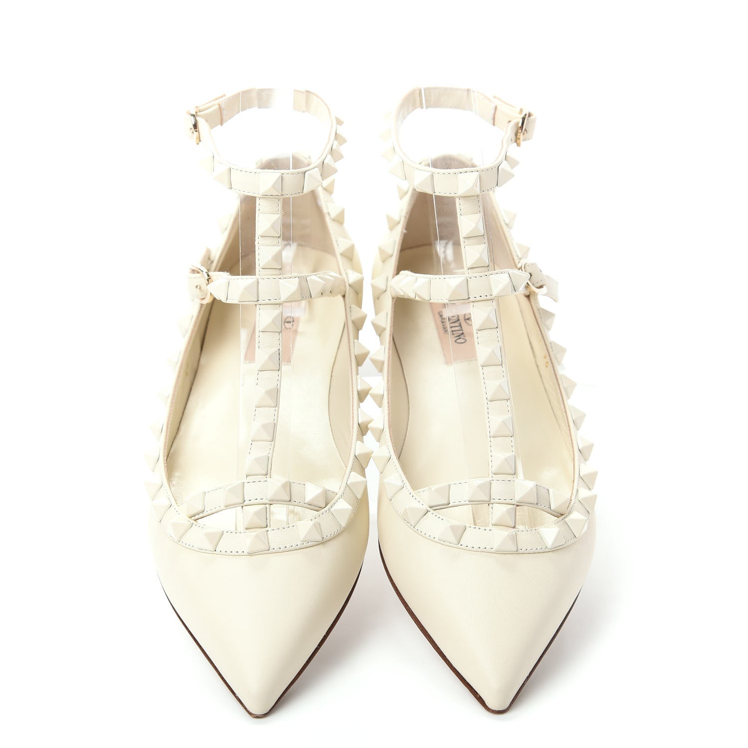 Valentino Garavani Calfskin Lacquered Monochrome Rockstud Cage Ballerina Flats 36 Avorio 5 of 11