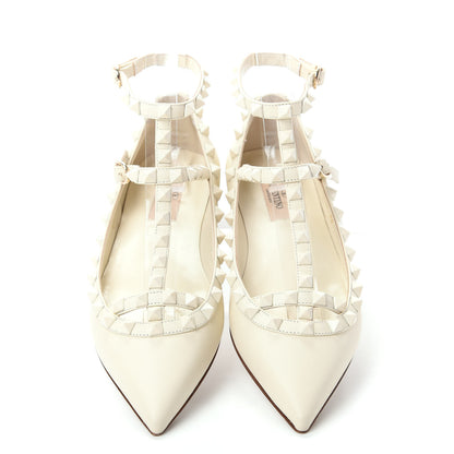 Valentino Garavani Calfskin Lacquered Monochrome Rockstud Cage Ballerina Flats 36 Avorio 5 of 11
