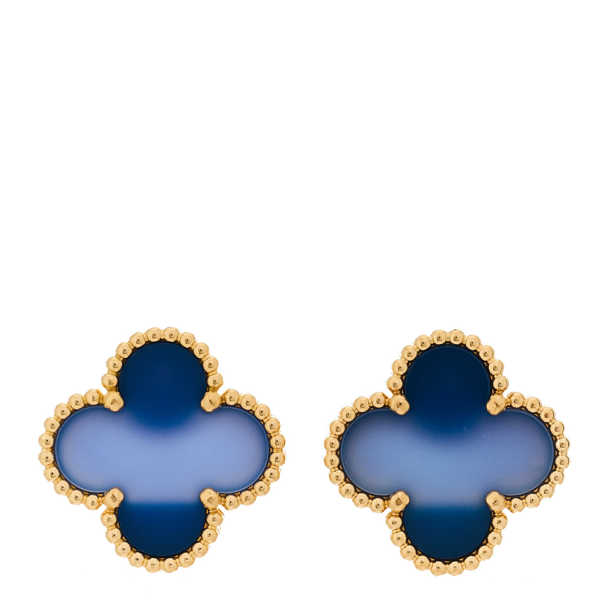 Van Cleef & Arpels 18K Yellow Gold Blue Agate Vintage Alhambra Earrings 1 of 5