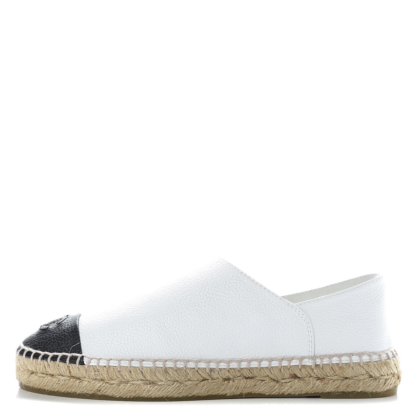 Grained Calfskin CC Espadrilles 38 White Black