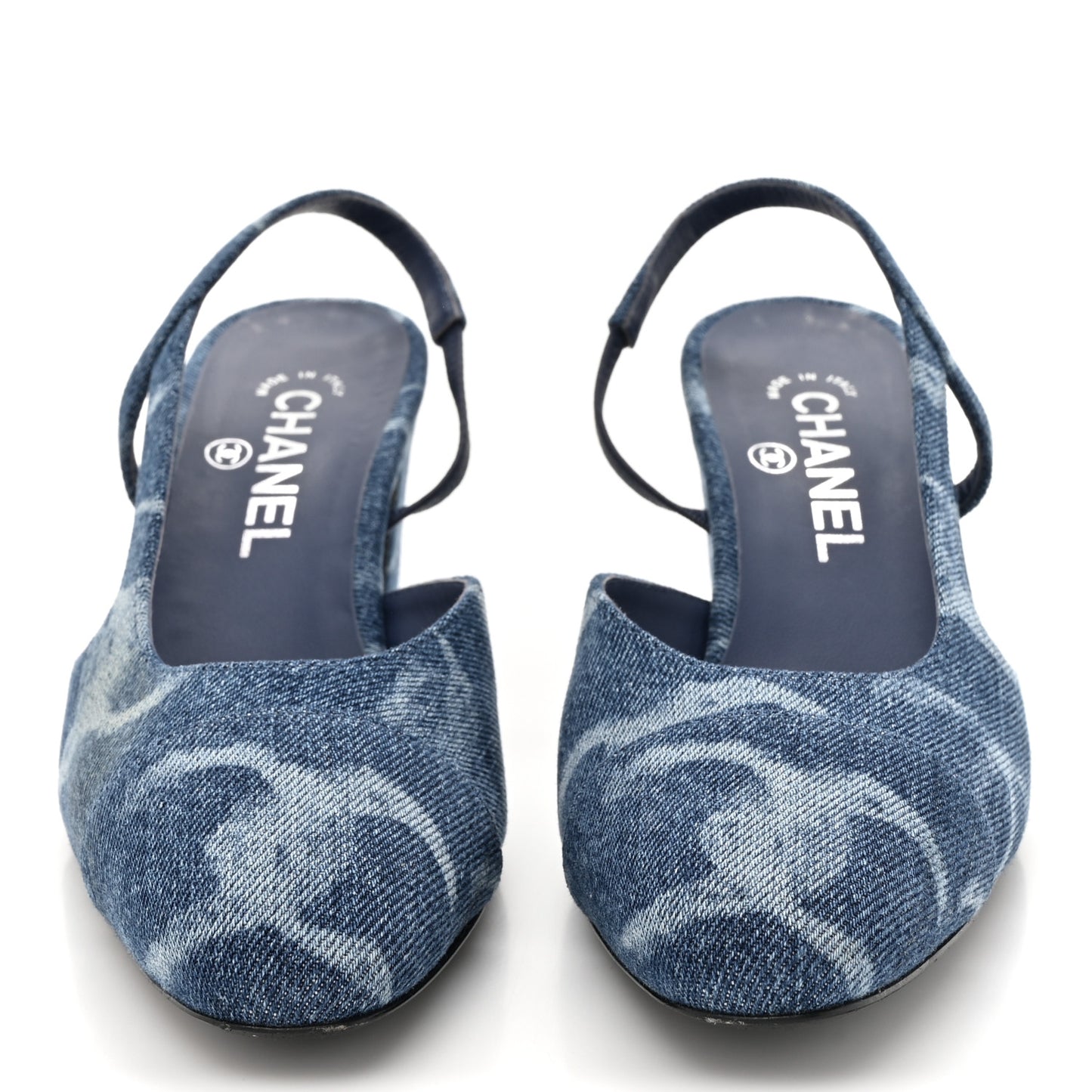 Printed Denim Cap Toe CC Slingback Pumps 38.5 Dark Blue White