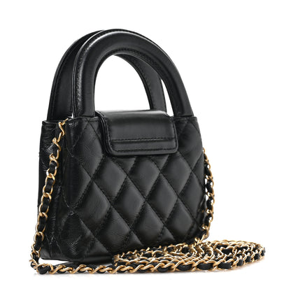 Chanel Shiny Aged Calfskin Quilted Mini Nano Kelly Shopper Black 3 of 9