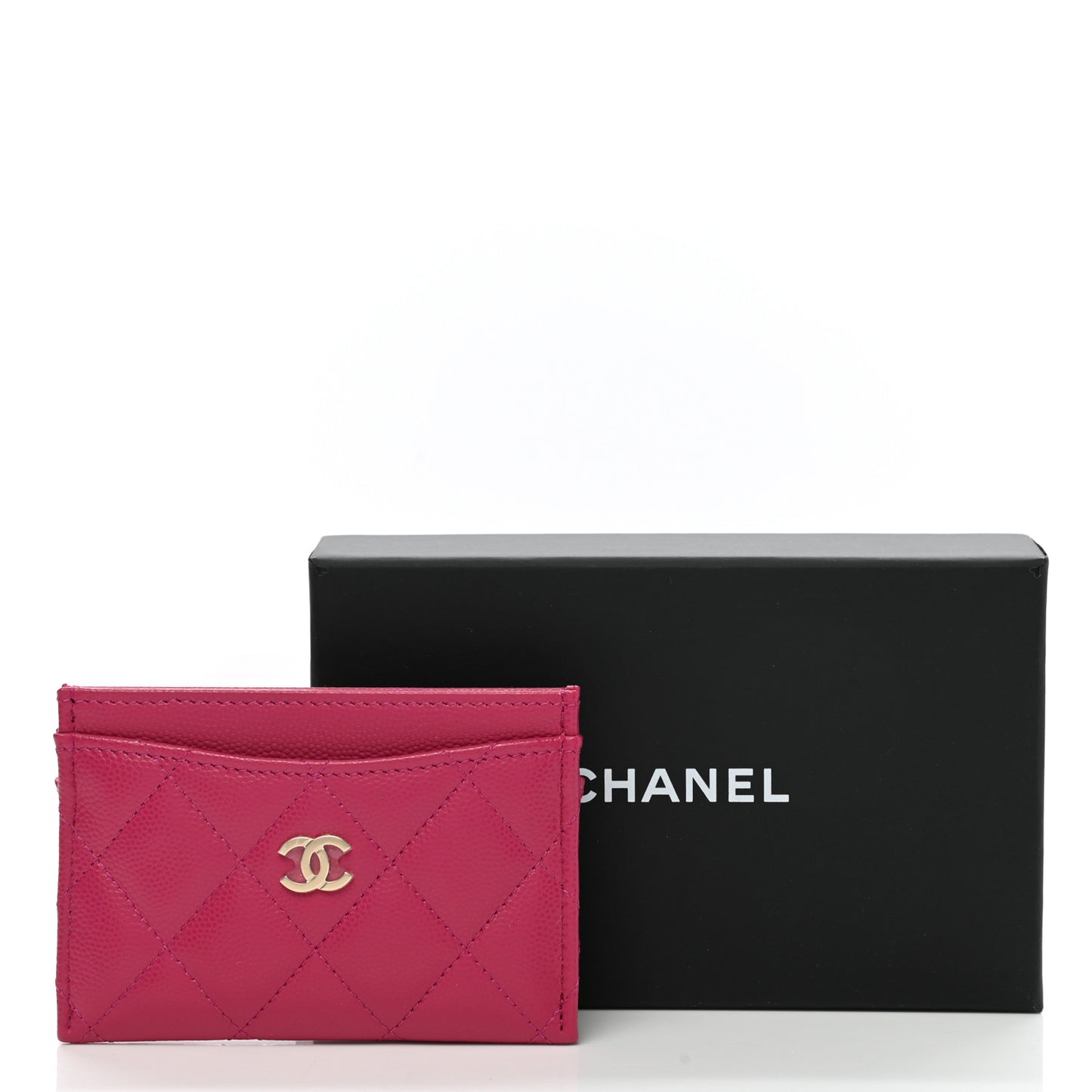 Caviar Quilted Card Holder Fuchsia