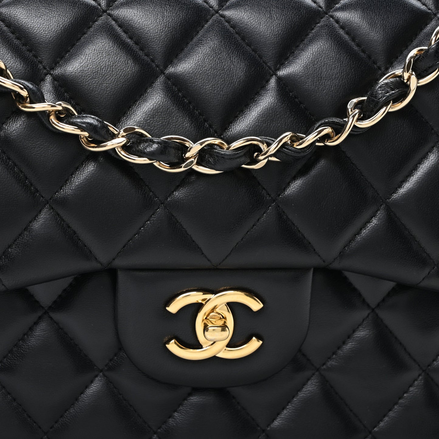 Lambskin Quilted Jumbo Double Flap Black