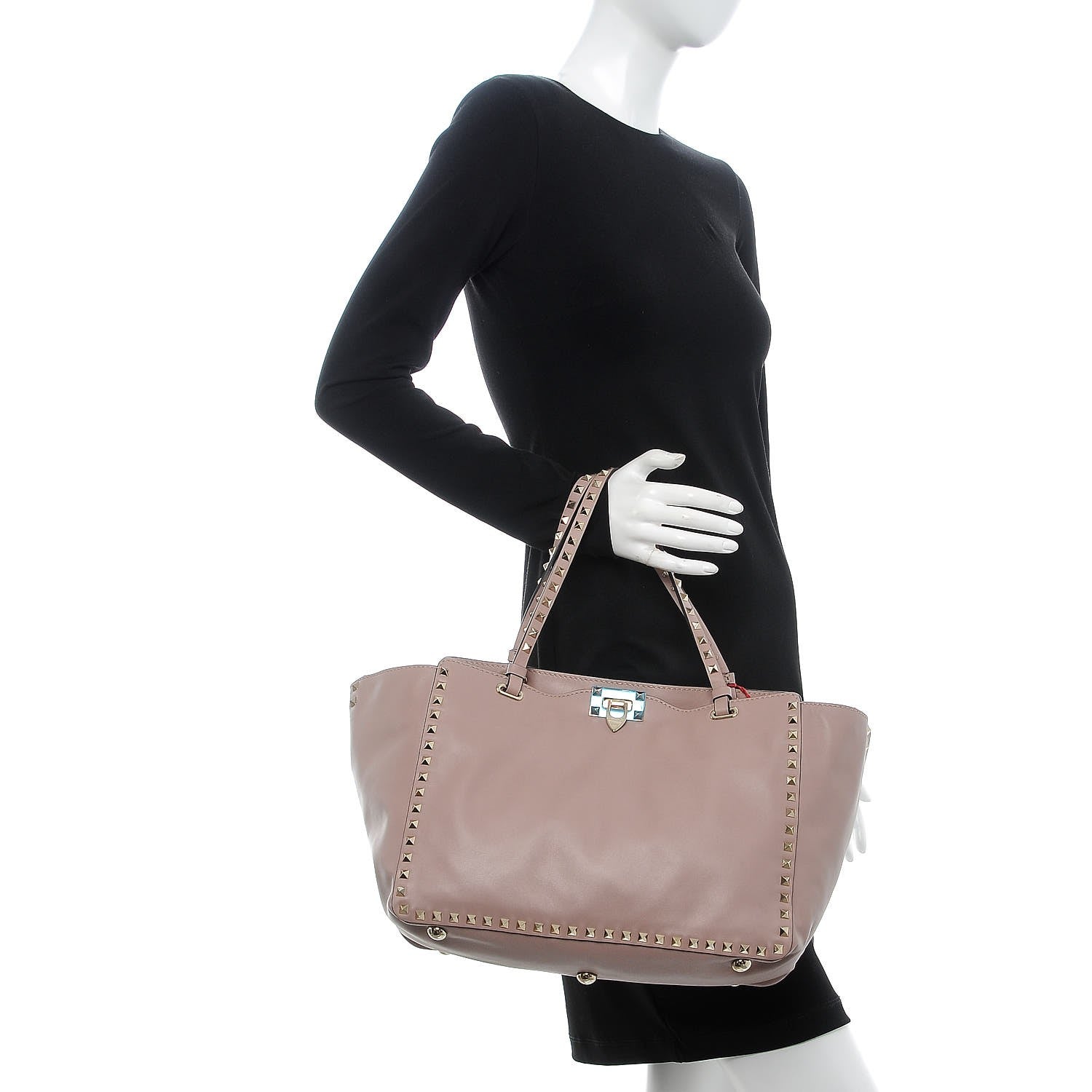 Valentino Garavani Vitello Medium Rockstud Tote Poudre 3 of 7