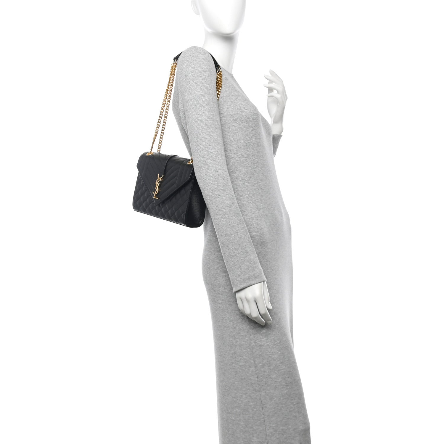 Saint Laurent Grain De Poudre Textured Mixed Matelasse Triquilt Medium Monogram Satchel Black 2 of 10