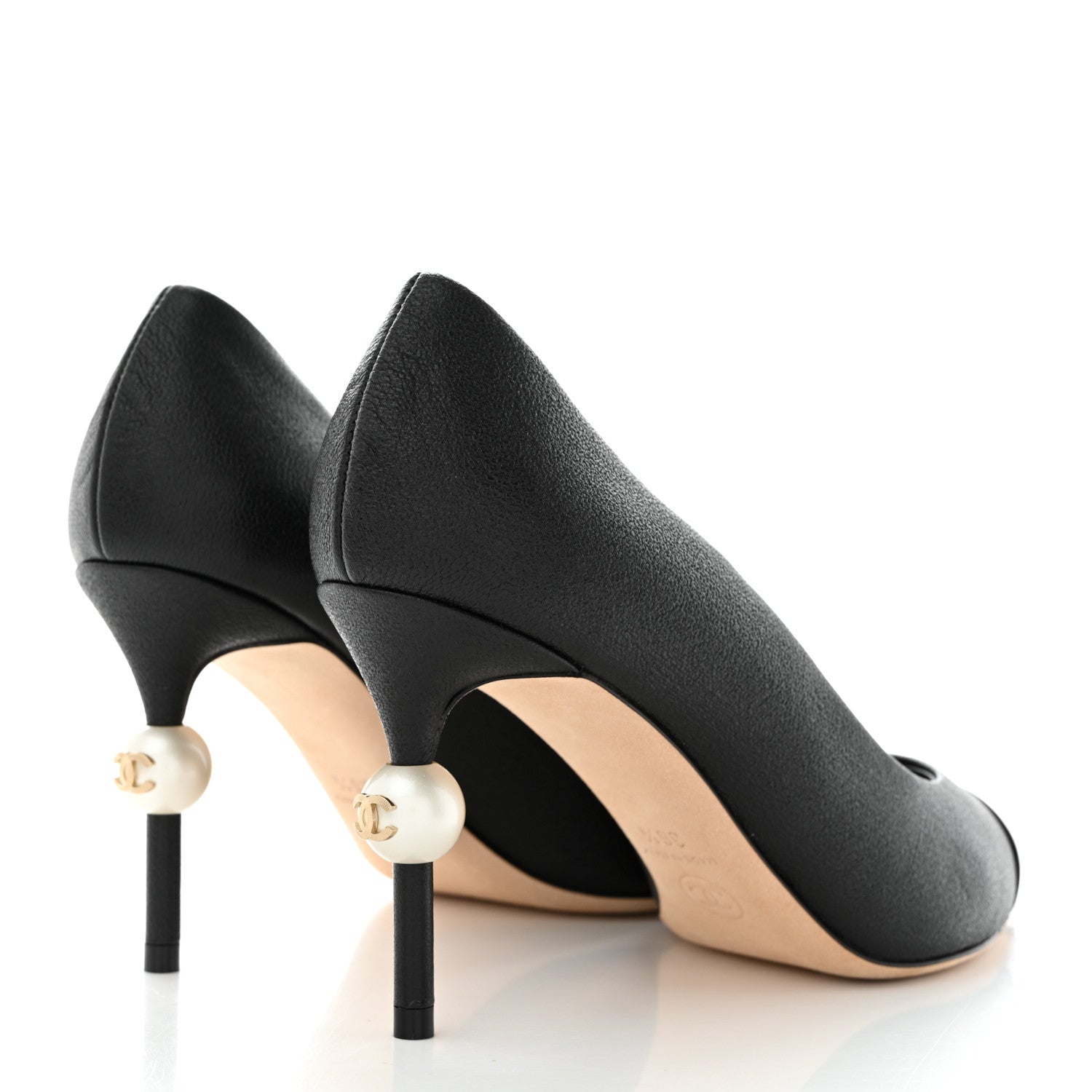 Chanel Goatskin Patent Calfskin Cap Toe CC Pearl Pumps 36.5 Black 4 of 10