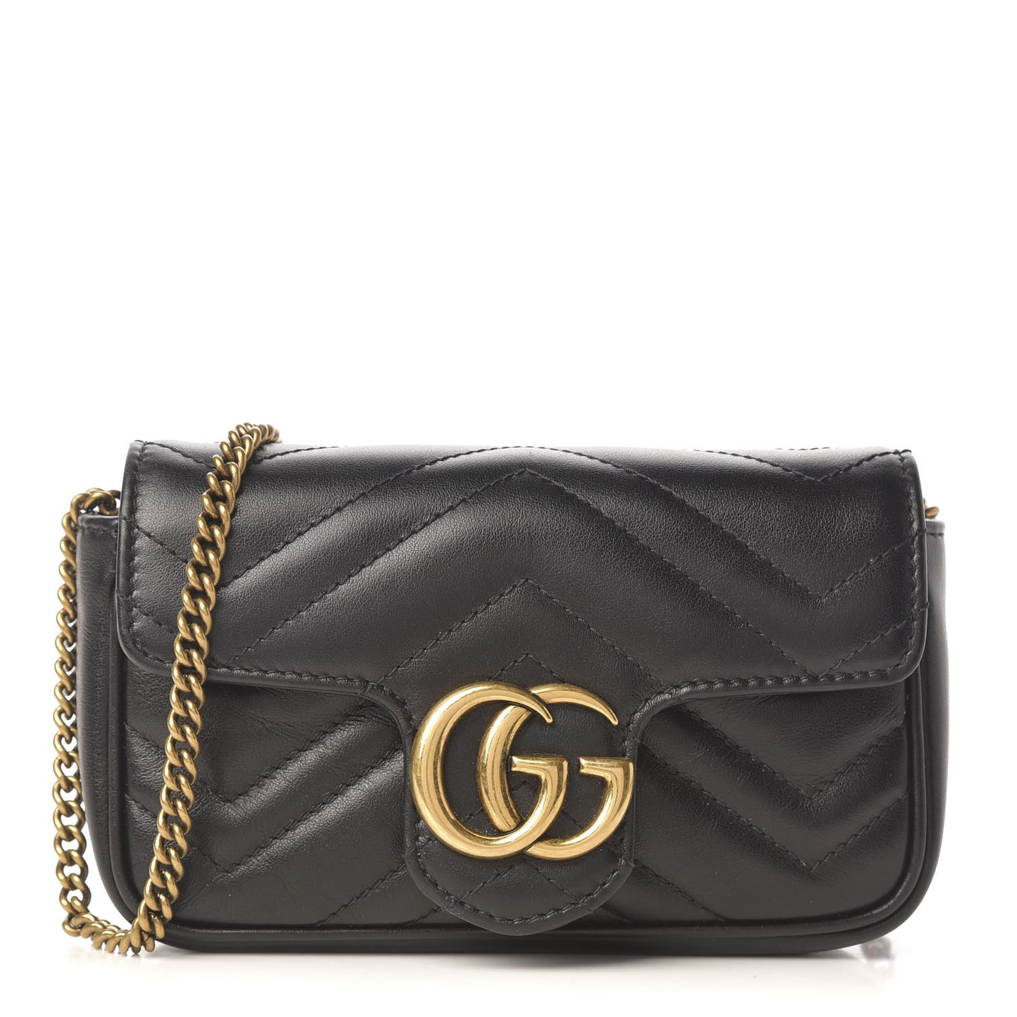 Calfskin Matelasse Super Mini GG Marmont Shoulder Bag Black