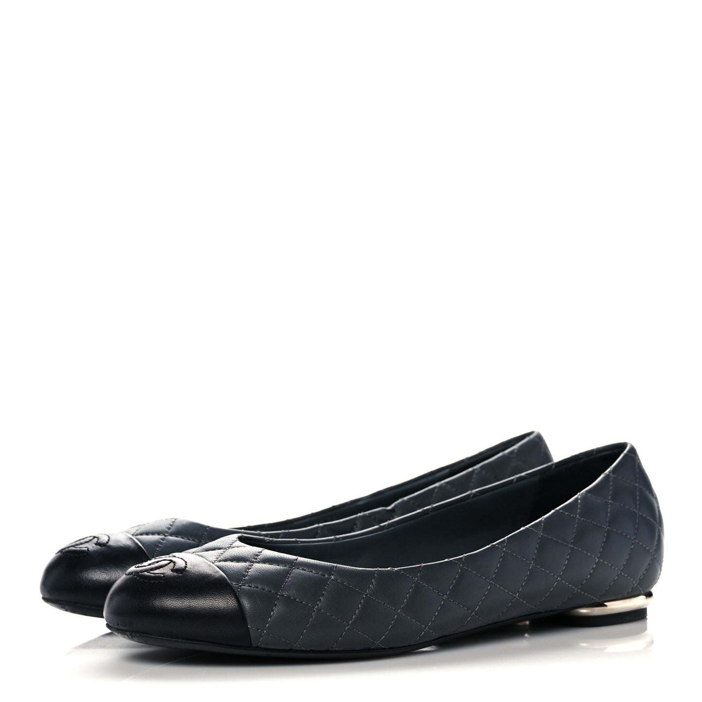 Lambskin Quilted Cap Toe CC Ballerina Flats 38 Charcoal Black