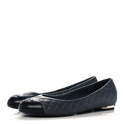 Chanel Lambskin Quilted Cap Toe CC Ballerina Flats 38 Charcoal Black 3 of 11