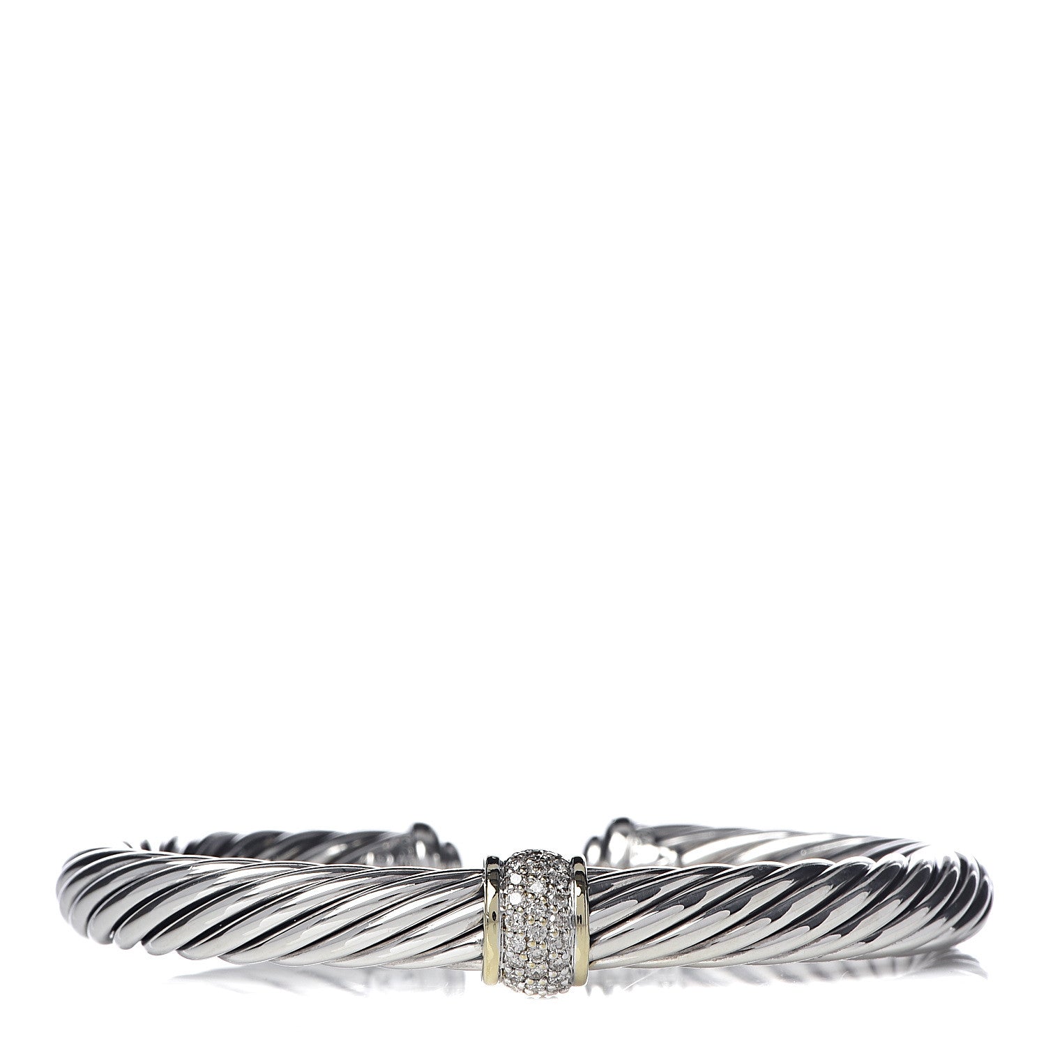 David Yurman Sterling Silver 18K Yellow Gold Diamond 7mm Cable Classics Station Bracelet 1 of 4